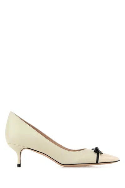 Valentino Garavani Leather Vlogo Pumps Featuring Bow Detail In White