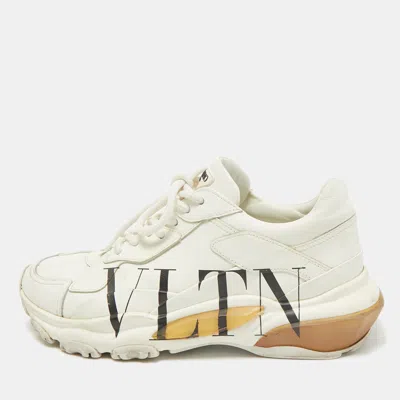 Pre-owned Valentino Garavani White Leather Vltn Bounce Sneakers Size 36