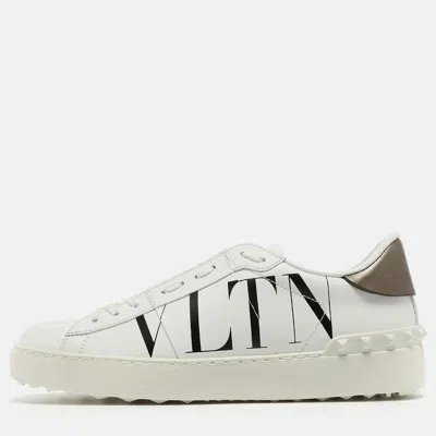 Pre-owned Valentino Garavani White Leather Vltn Low Top Sneakers Size 37.5