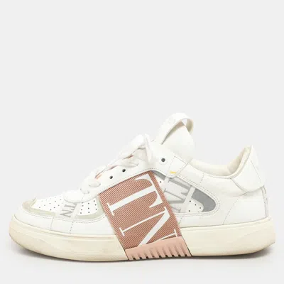 Pre-owned Valentino Garavani White Leather Vltn Low Top Sneakers Size 38.5