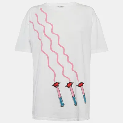 Pre-owned Valentino White Lipstick Print Jersey T-shirt S