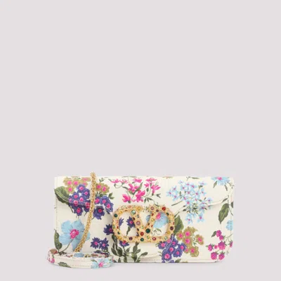 Valentino Garavani White Loco Vlogo Moire Floral Crossbody Bag