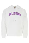 Valentino Logo Print Brushed Cotton Hoodie In White