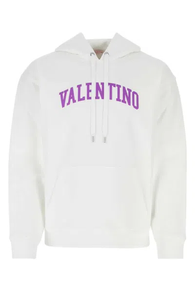 Valentino Logo Print Brushed Cotton Hoodie In White
