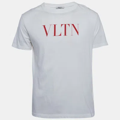 Pre-owned Valentino White Logo Print Jersey Crew Neck T-shirt M
