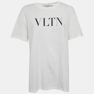 Pre-owned Valentino White Logo Print Jersey T-shirt M