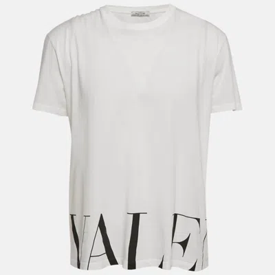 Pre-owned Valentino White Logo Print Jersey T-shirt Xl