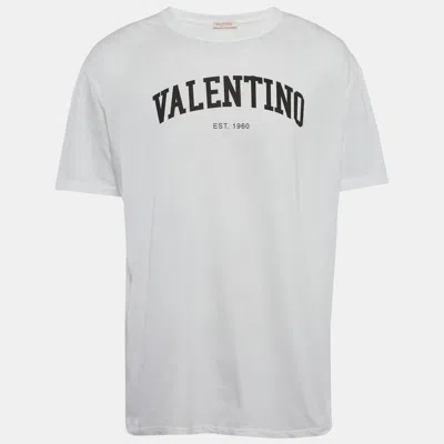 Pre-owned Valentino White Logo Print Jersey T-shirt Xxl