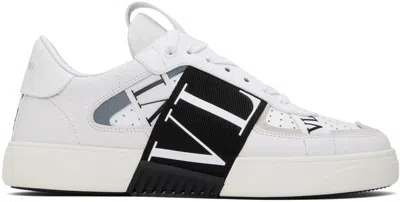 Valentino Garavani Vl7n Low-top In Banded Calfskin Sneaker In White/black/mint/ruby