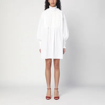 Valentino White Mini Chemisier Dress With Ruffles