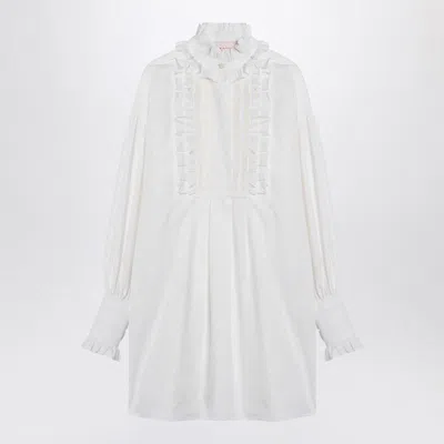 Valentino White Mini Chemisier Dress With Ruffles