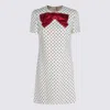 Valentino Garavani Polka Dot Satin Bow Tweed Shift Dress In White