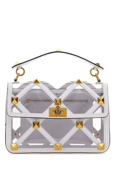 Valentino Garavani White Polymeric Material And Leather Large Roman Stud Handbag