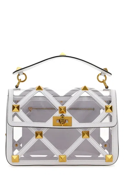 Valentino Garavani White Polymeric Material And Leather Large Roman Stud Handbag In Yl0
