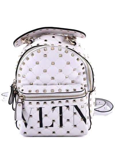 Valentino Garavani Valentino White Quilted Sheep Leather Vltn Rockstud Spike Backpack Printed  Mini (authentic Pre-love In Orange