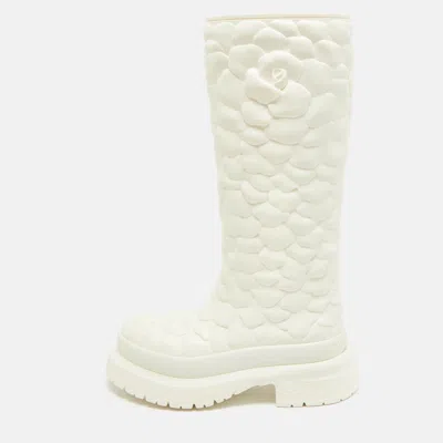 Pre-owned Valentino Garavani White Rubber Rose Atelier Rain Boots Size 41