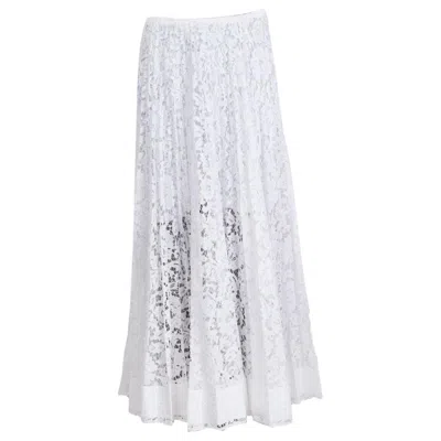 Pre-owned Valentino White Sheer Pleated Lace Maxi Skirt M