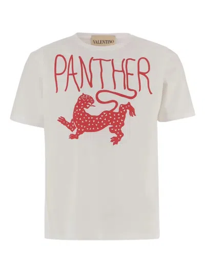Valentino White Short Shirt With Red Panther