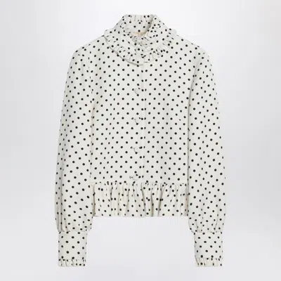 VALENTINO VALENTINO  WHITE SINGLE-BREASTED JACKET WITH BLACK POLKA DOTS