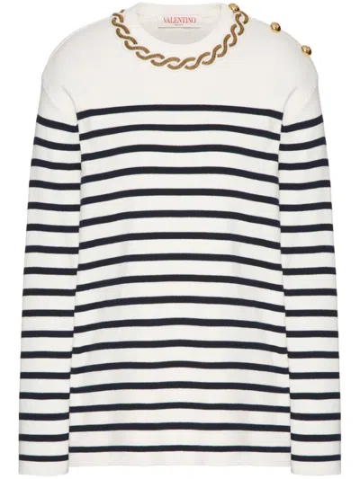 Valentino White Striped Chain-detail Jumper