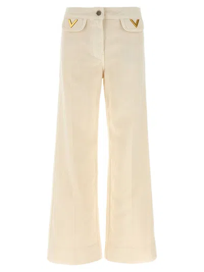 Valentino White V Detail Jeans In Brown