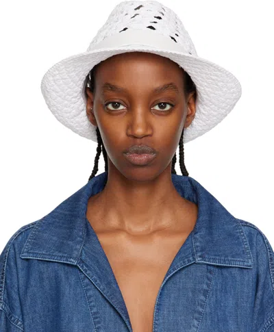 Valentino Garavani White Vlogo Beach Hat In A00 Bianco/bianco