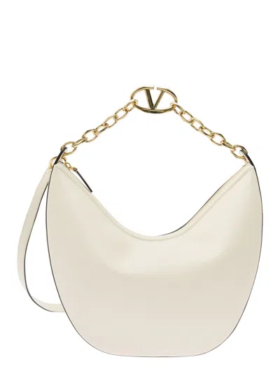 Valentino Garavani Vlogo Signature Leather Shoulder Bag In White