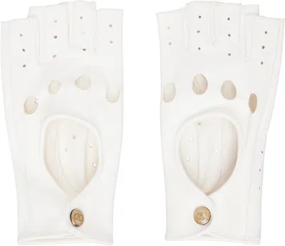 Valentino Garavani Leather Fingerless Gloves With Perforated Cut-out Detail In White