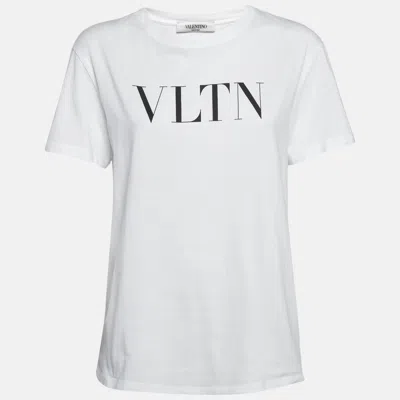 Pre-owned Valentino White Vltn Printed Cotton T-shirt Xs
