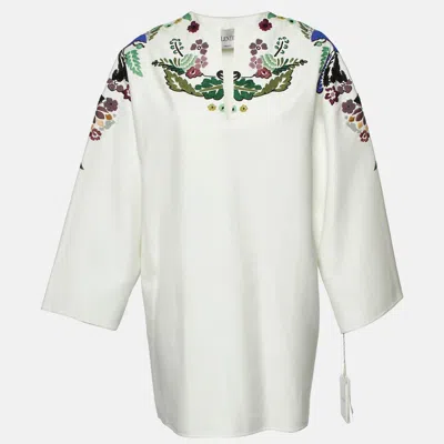 Pre-owned Valentino White World Arazzo Embroidered Cotton Kaftan Dress S
