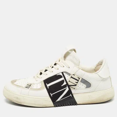 Pre-owned Valentino Garavani White/black Leather Vltn Sneakers Size 45