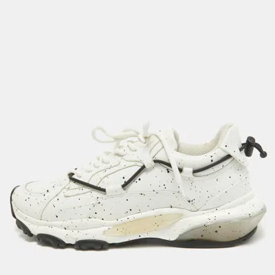 Pre-owned Valentino Garavani White/black Paint Splatter Leather Bounce Sneakers Size 44