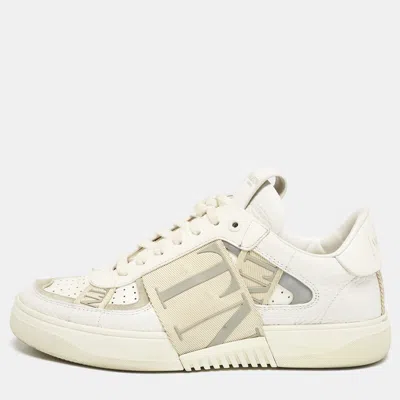 Pre-owned Valentino Garavani White/grey Canvas And Leather Vl7n Low Top Sneakers Size 37
