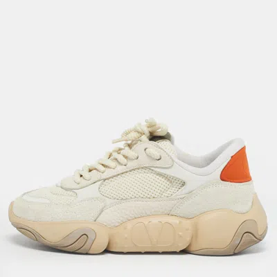 Pre-owned Valentino Garavani White/grey Fabric And Suede Bubbleback Lace Up Sneakers Size 35