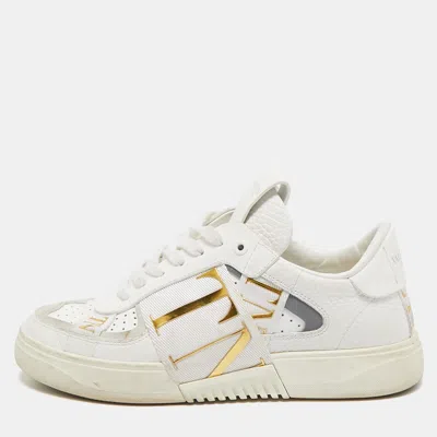 Pre-owned Valentino Garavani White/grey Leather And Suede Vl7n Lace Up Sneakers Size 37.5
