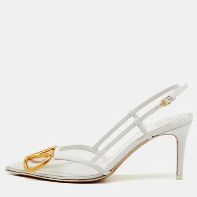 Pre-owned Valentino Garavani White/transparent Leather And Pvc Vlogo Slingback Pumps Size 35
