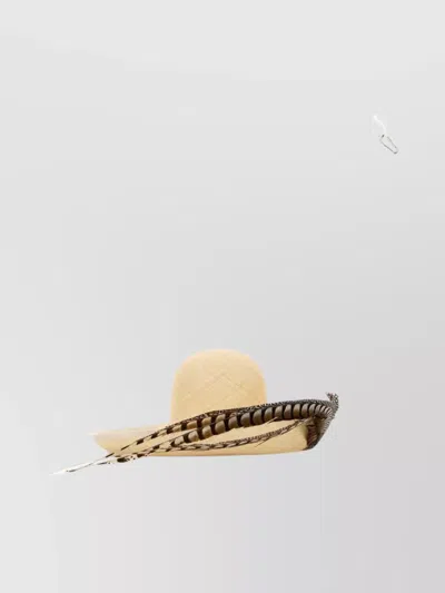 Valentino Garavani Wide Brim Straw Hat With Feather Detail In Brown