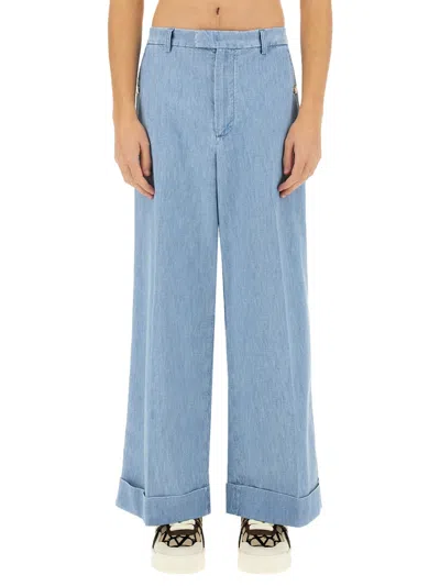 Valentino Wide Fit Denim Pants With Lapels In Blue