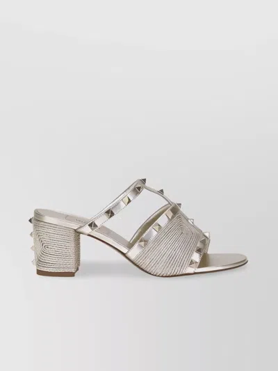 Valentino Garavani Wide Heel Embroidered Calfskin Sandals