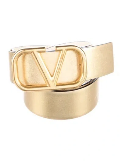 Pre-owned Valentino Garavani Wide Leather Belt In Gold/metallic