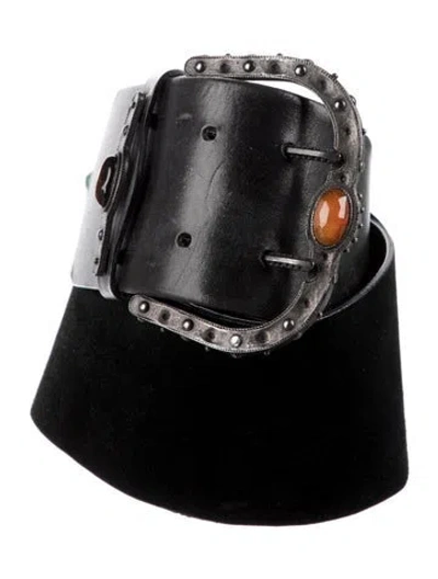 Pre-owned Valentino Garavani Wide Leather Waist Belt In Black