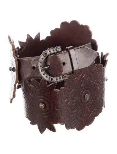 Pre-owned Valentino Garavani Wide Leather Waist Belt In Brown