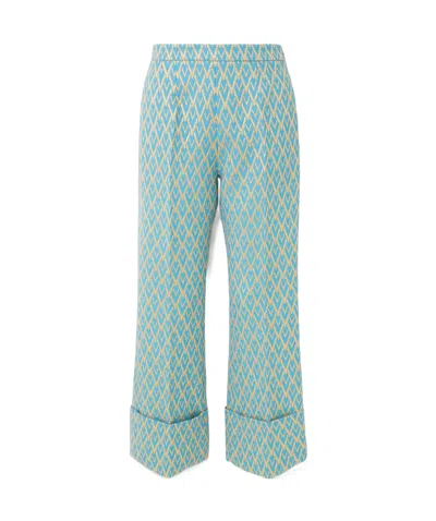 Valentino Metallic Wool-blend Jacquard Wide-leg Pants In Blue