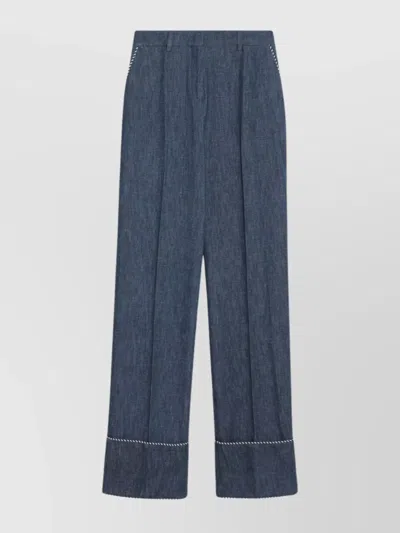 VALENTINO WIDE LEG CHAMBRAY DENIM TROUSERS