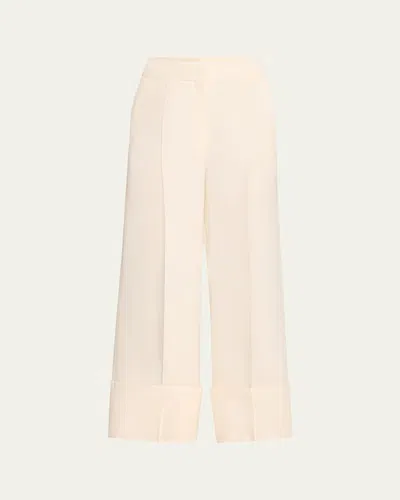 Valentino Wide-leg Cuffed Trousers In Ivory