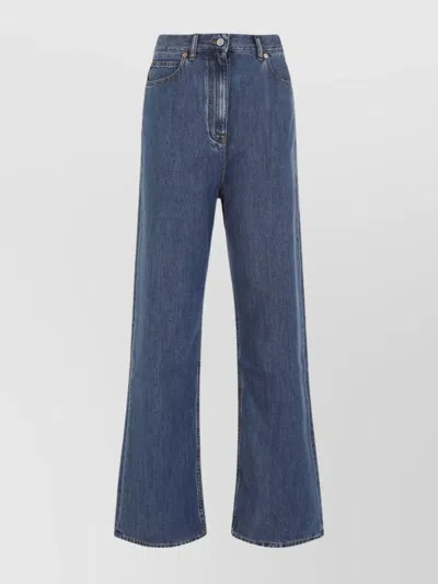 Valentino Wide- Leg Jeans In Medium Blue Denim