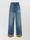 Valentino Wide Leg High Waist Jeans With Colorful Trim In Medium Blue