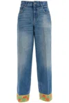 Valentino Garavani Light Blue Jeans With Logo Patch On The Back And Jacquard Cuffs In Denim Woman In Blue