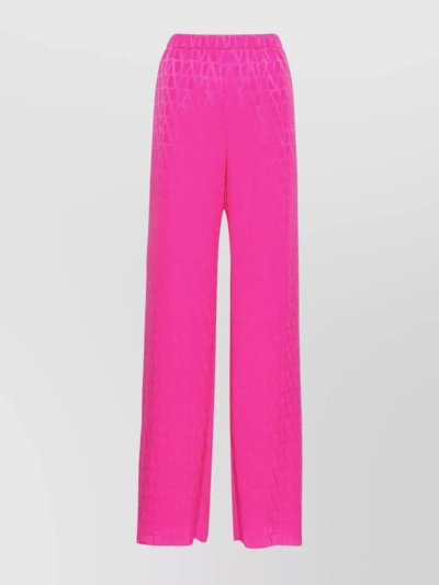 Valentino Wide Leg High-waisted Pants With Textured Fabric In Pink