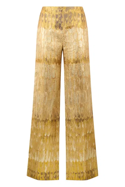 Valentino Wide-leg Jacquard Trousers In Gold